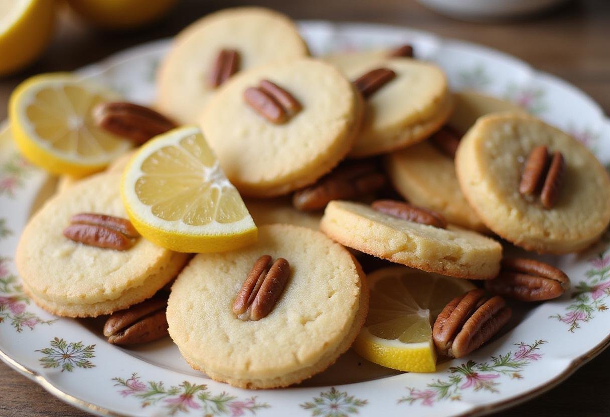 Delicious buttery shortbread cookies recipe featuring pecans and lemon, perfect for any occasion.