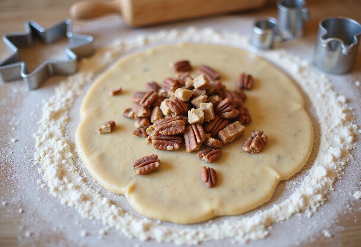 How to make pecan shortbread cookies: folding in ingredients for rich pecan flavor.