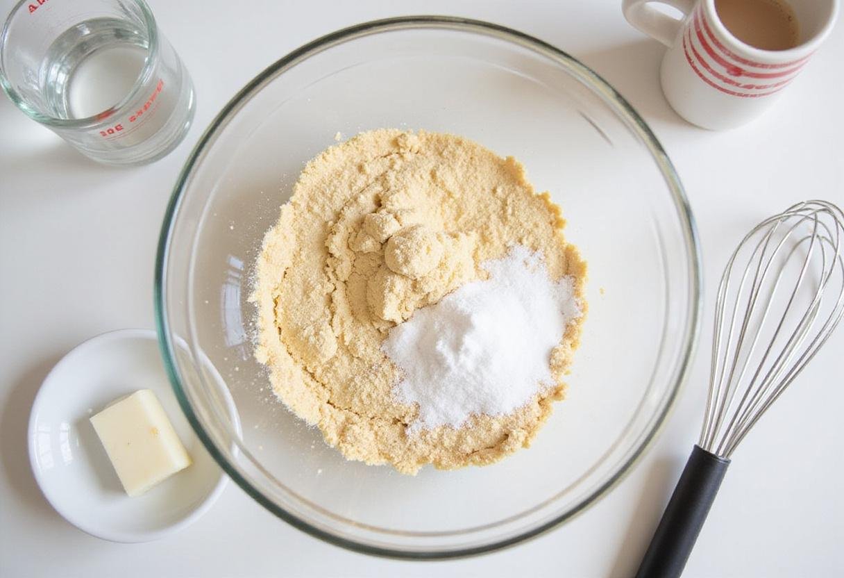 Preparing cake mix cinnamon rolls with a bowl of cake mix and sugar in a bright kitchen, a perfect setup for delicious cake mix desserts.