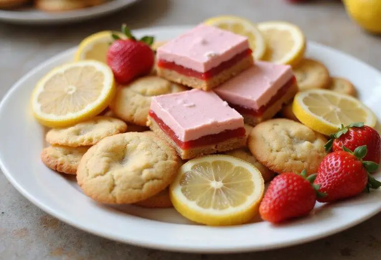 decorative presentation of lemon cake mix cookies and strawberry cake mix cookie bars, perfect for dessert lovers