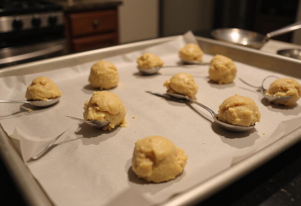 preparing chick fil a chocolate chip cookies on baking sheet ready for the oven