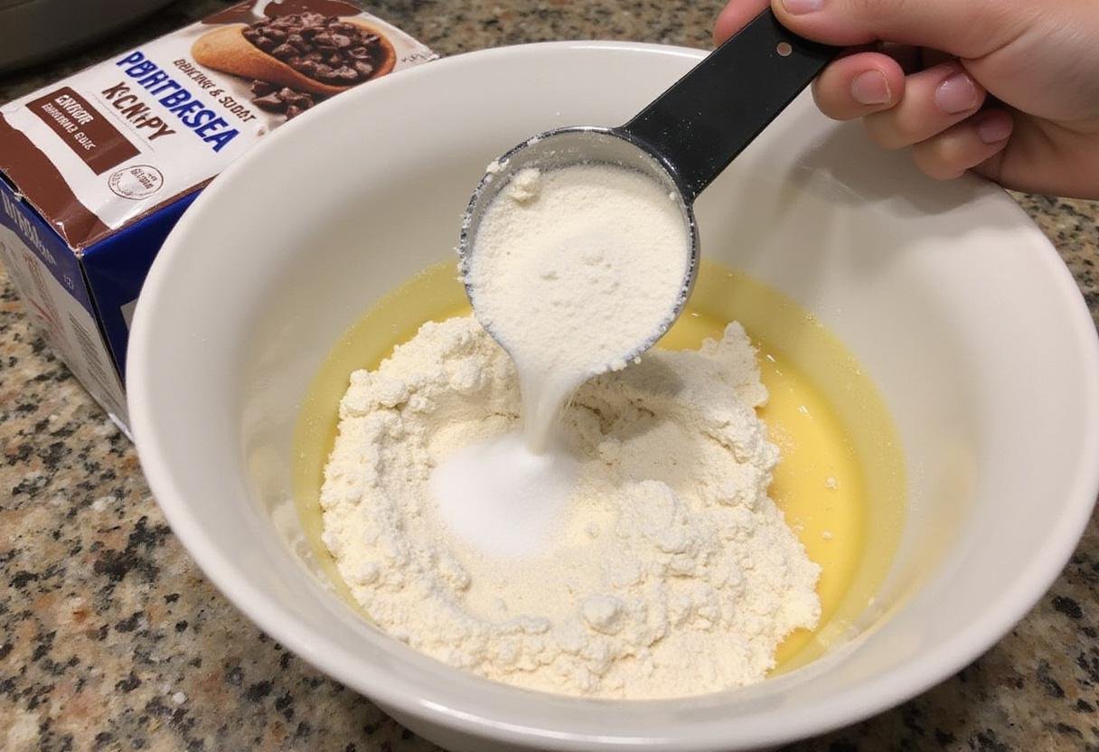 adding dry ingredients to create the ideal chick fil a chocolate chip cookie dough, with chocolate chips on the side.