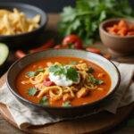 Final presentation of green enchilada chicken soup, showcasing an appetizing and hearty meal perfect for any occasion.