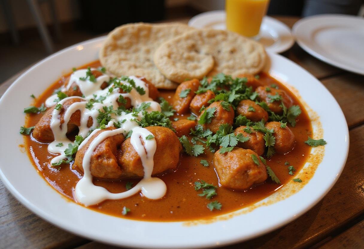 Stunning final presentation of chicken makhani versus tikka masala, showcasing vibrant colors and textures on a rustic dining table.