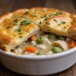 Delicious golden chicken pot pie with a flaky crust, perfect for a comforting meal, showcasing gluten-free, crescent roll, and crustless variations.