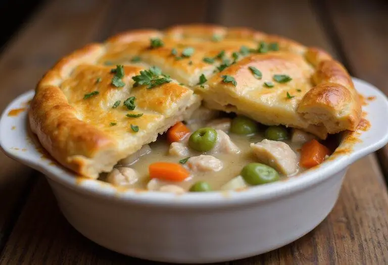 Delicious golden chicken pot pie with a flaky crust, perfect for a comforting meal, showcasing gluten-free, crescent roll, and crustless variations.