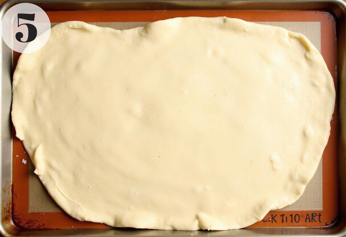 Unrolling crescent rolls on a baking sheet for a quick and easy chicken pot pie with Pillsbury dough.