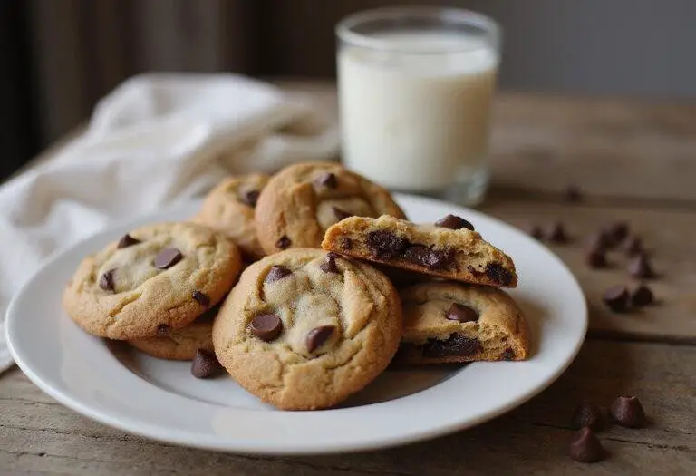 Delicious chickpea chocolate chip cookies served on a plate with melted chocolate chips, perfect for a healthy treat.