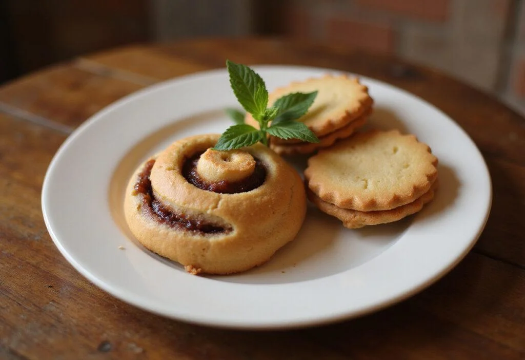 Deliciously presented cinnamon roll cookies and madeline cookies, showcasing the delightful results of the baking process.