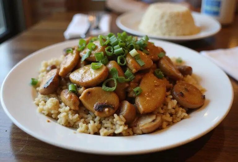 Delicious chicken and mushroom stir fry served on a plate, perfect for a satisfying meal.