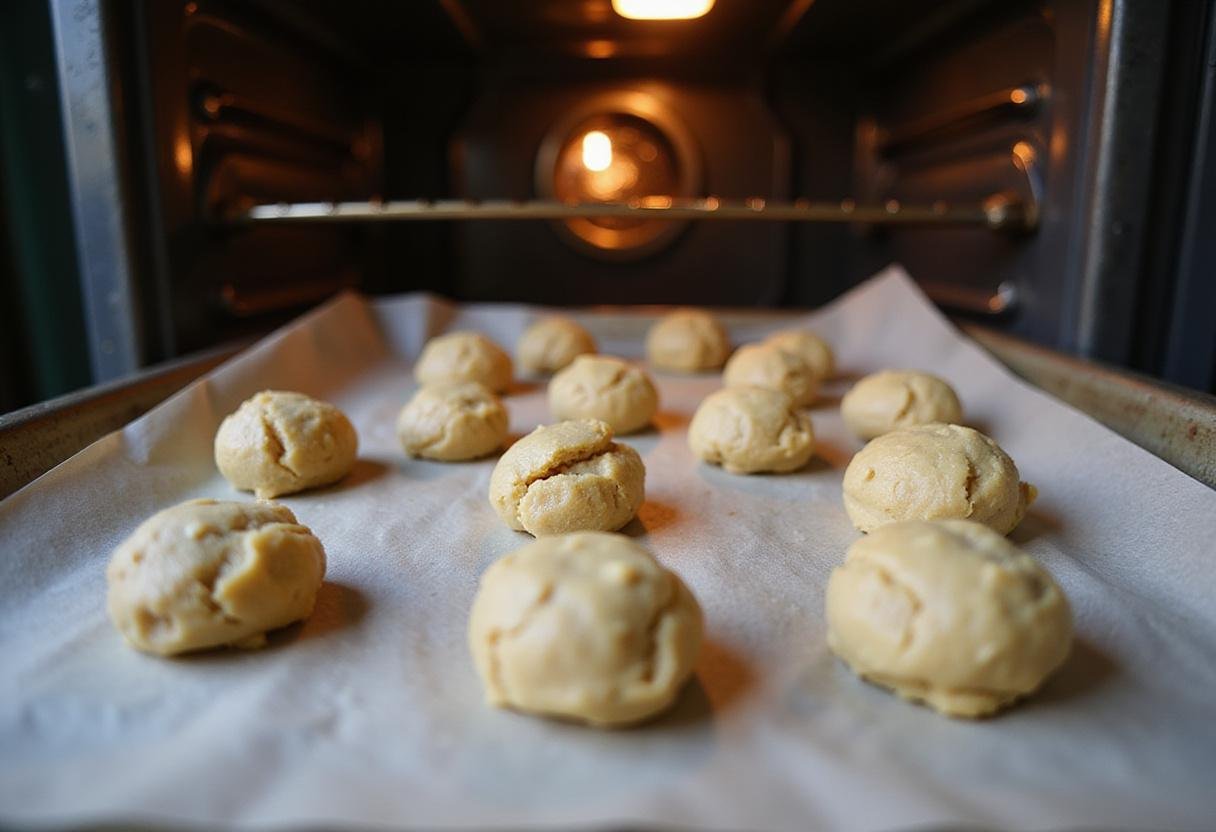 Placing cookie dough balls on a baking sheet for classic homemade chocolate chip cookies, a nostalgic experience of grandma's chocolate chip cookies.