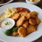 Deliciously cooked air fryer chicken nuggets on a plate, showcasing easy tips for cooking frozen chicken nuggets in an air fryer.