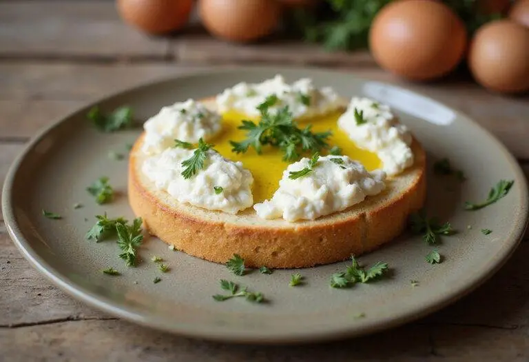 Delicious cottage cheese cloud bread served on a plate with herbs and olive oil, highlighting the simplicity and flavor of 3 ingredient cloud bread.