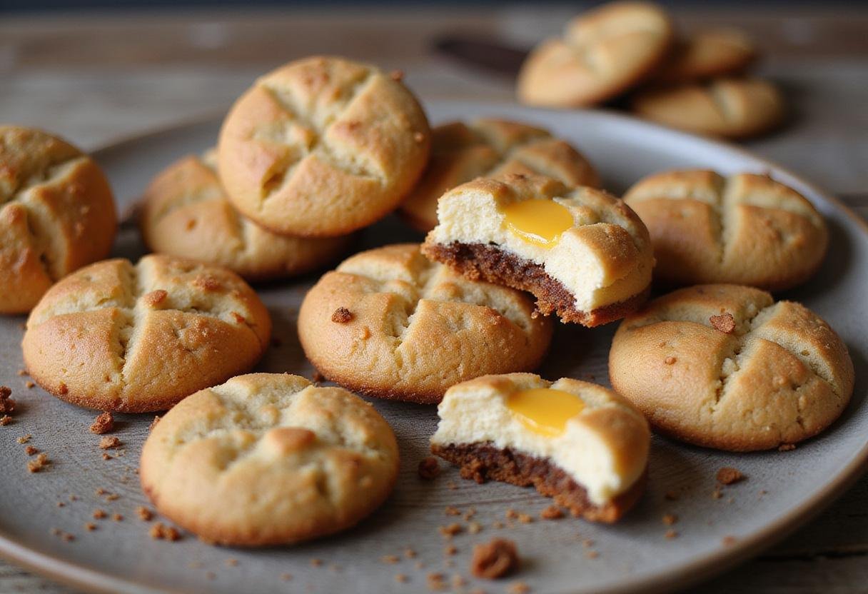 An enticing display of various cheesecake cookie recipes including flavors and stuffings, showcasing chocolate chip cheesecake cookies, ideal for home bakers.