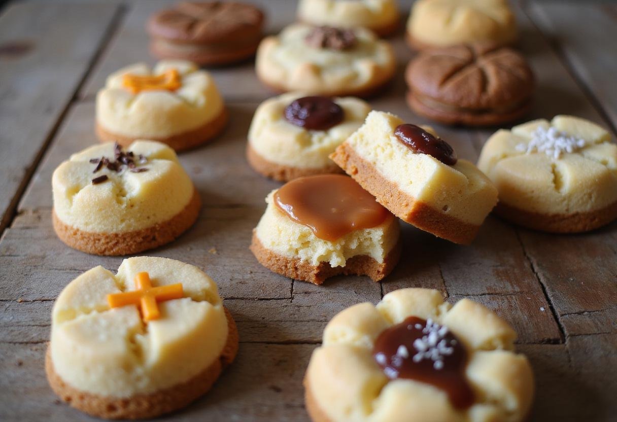 An enticing display of various cheesecake cookie recipes including flavors and stuffings, showcasing chocolate chip cheesecake cookies, ideal for home bakers.