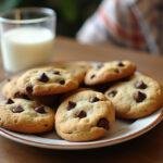 Delicious crisco chocolate chip cookies on a plate ready to be enjoyed with milk.
