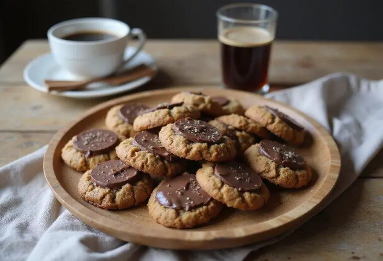 Final presentation of delicious Dove crumbl cookies on a rustic plate with coffee, showcasing the irresistible treat.