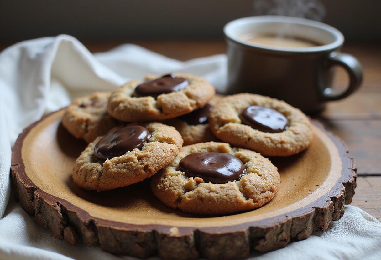 Final presentation of delicious Dove crumbl cookies on a rustic plate with coffee, showcasing the irresistible treat.