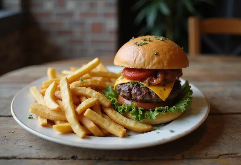 Final display of a gourmet deer burger, highlighting the elk burger recipe with bright colors and appealing presentation.