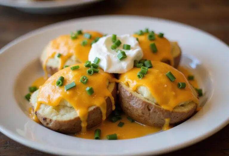 Delicious air fryer twice baked potatoes served on a plate, showcasing the final result of this easy air fryer recipe.