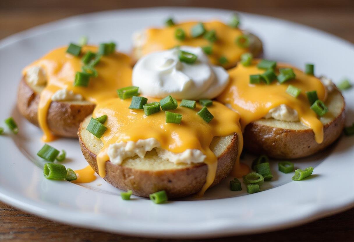 Delicious air fryer twice baked potatoes served on a plate, showcasing the final result of this easy air fryer recipe.
