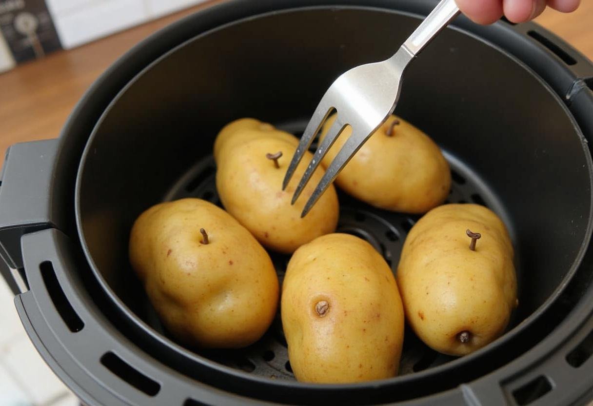 Potatoes being prepared for air fryer cooking, a key step in making delicious twice baked potatoes air fryer style.