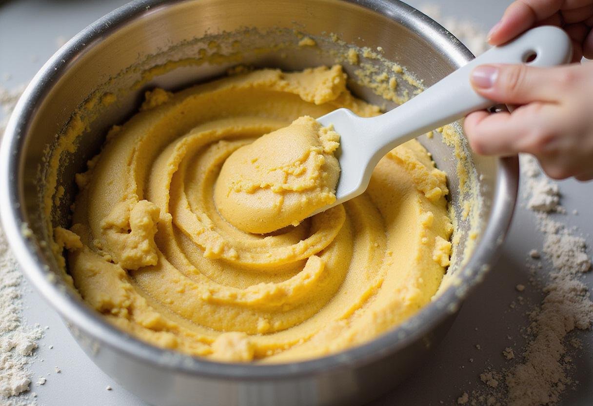 Mixing vibrant lemon cookie dough for an easy cake mix cookie recipe, showcasing a homely baking scene.