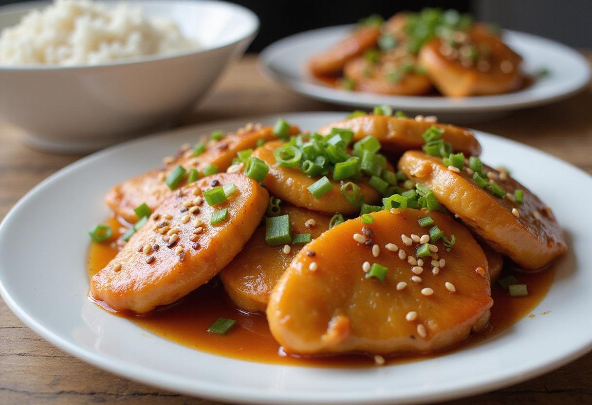 Serving the final dish of orange marmalade chicken, showcasing a delicious meal inspired by Panda Express.