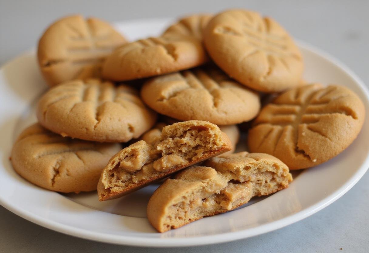 Deliciously arranged peanut butter cookies on a plate, showcasing their soft texture and inviting appearance, perfect for anyone seeking easy recipes.