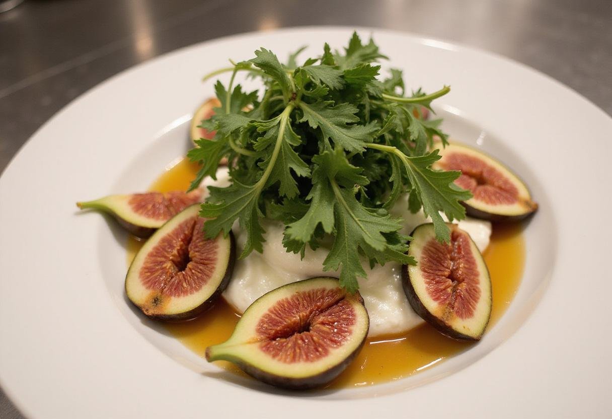 Arranging fresh figs and arugula on fig and prosciutto pizza for a deliciously vibrant topping.