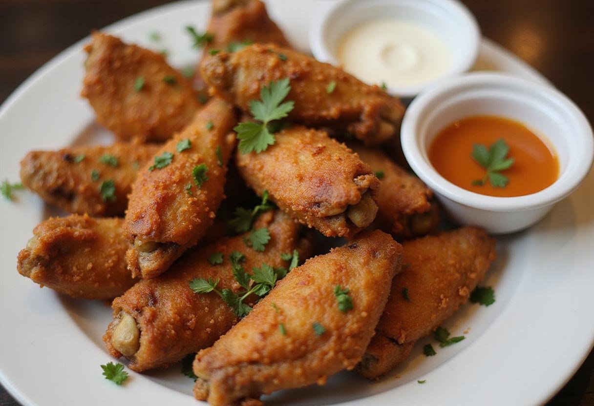 Deliciously crispy frozen chicken wings in air fryer, showcasing finished air fryer frozen chicken wings ready to enjoy.
