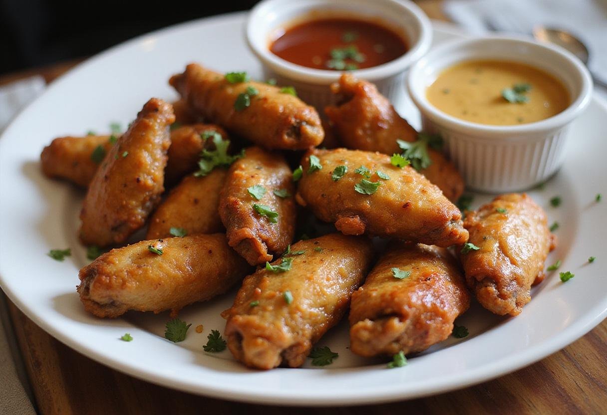 Deliciously crispy frozen chicken wings in air fryer, showcasing finished air fryer frozen chicken wings ready to enjoy.