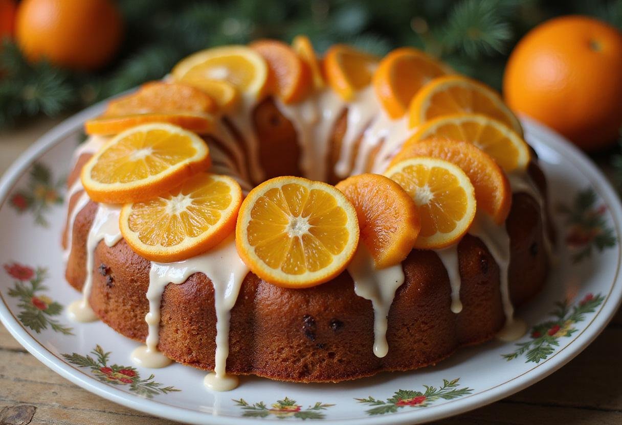 Final presentation of a delicious fruit cake mix creation, featuring a beautiful orange cake topped with mandarin oranges, ideal for celebrations.