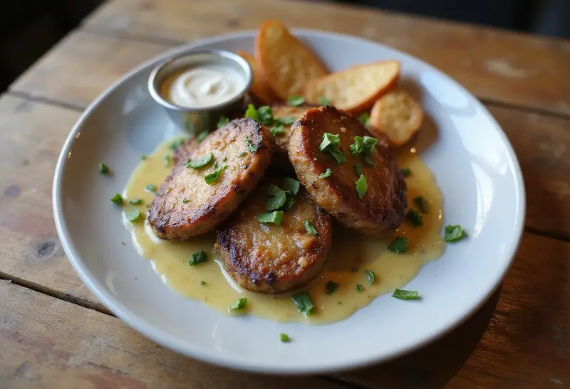 Gourmet presentation of garlic butter steak bites air fryer style, showcasing the delicious steak garnished and ready to serve.