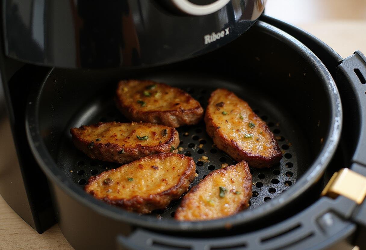 Perfectly cooked garlic butter steak bites in air fryer, showcasing a delicious and juicy texture ready to be enjoyed.