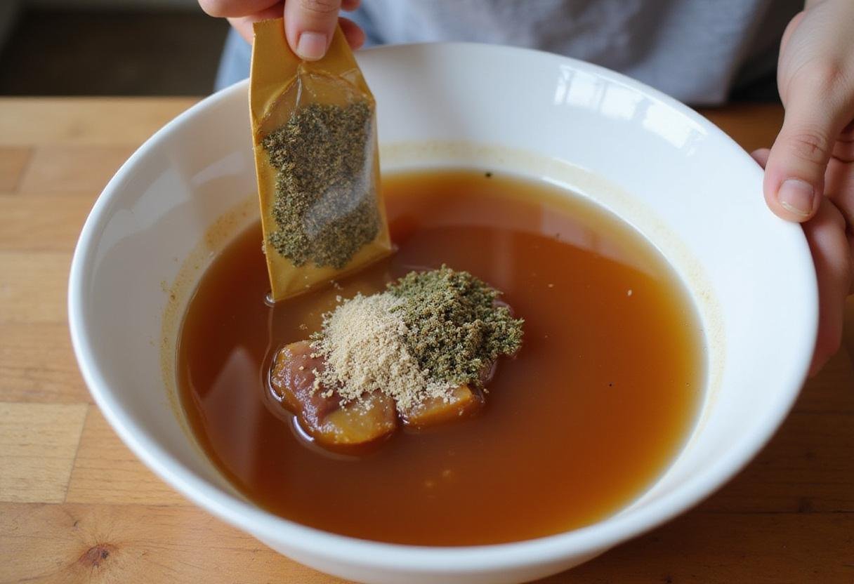 Mixing beef broth and seasoning for hamburger helper beef stroganoff, essential steps in creating a rich stroganoff sauce.