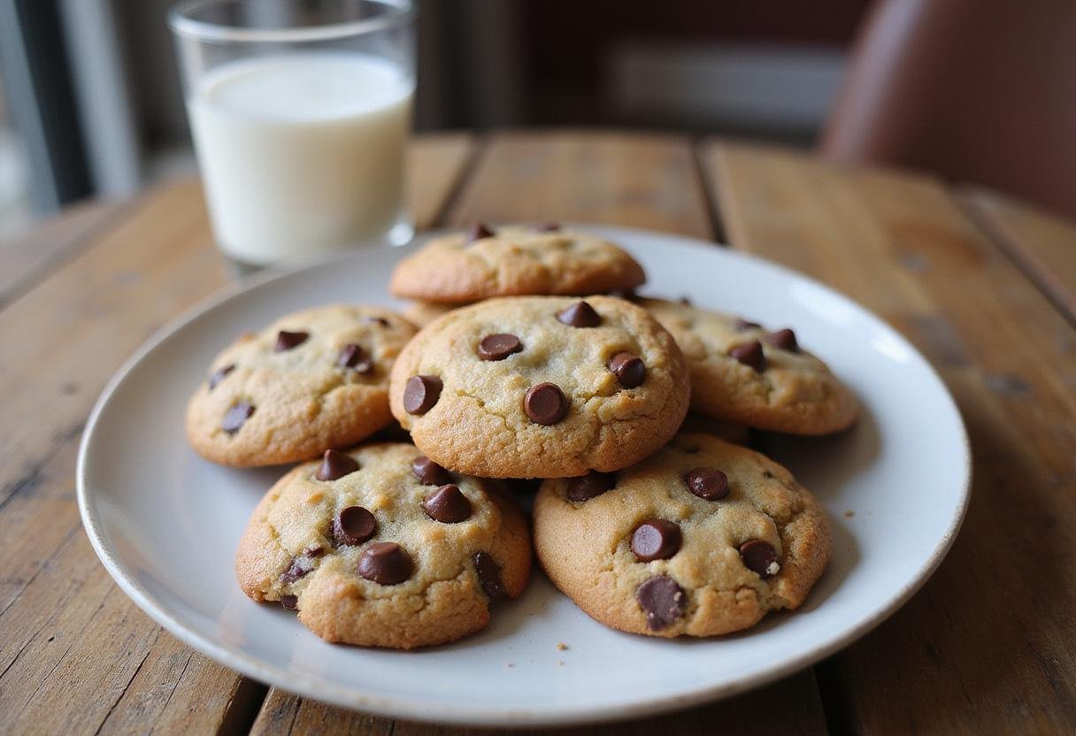 Delicious healthier chocolate chip cookies on a plate, perfect for guilt-free indulgence, featuring banana bread chocolate chip cookies baked to perfection.