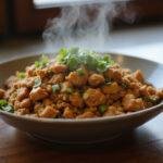 A delicious bowl of healthy ground chicken stir fry, featuring colorful vegetables and ground chicken, a perfect example of quick and nutritious meal preparation.