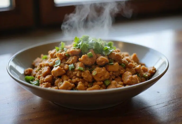A delicious bowl of healthy ground chicken stir fry, featuring colorful vegetables and ground chicken, a perfect example of quick and nutritious meal preparation.