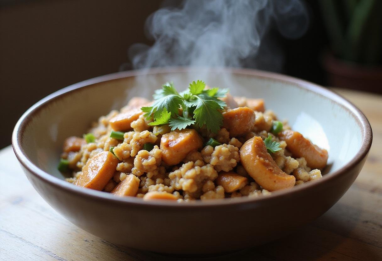 A delicious bowl of healthy ground chicken stir fry, featuring colorful vegetables and ground chicken, a perfect example of quick and nutritious meal preparation.