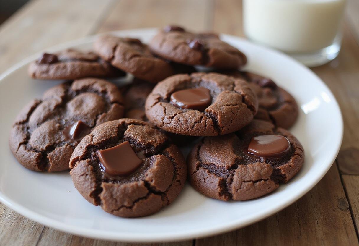 Delicious Hershey's chocolate cookies displayed on a plate, perfect for sharing and enjoying with a glass of milk, capturing the essence of a classic chocolate cookie recipe.