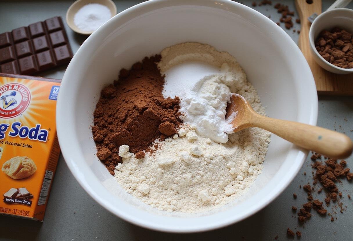 Ingredients for Hershey's chocolate cookies including flour, sugar, and cocoa powder for a delicious chocolate cookie recipe.
