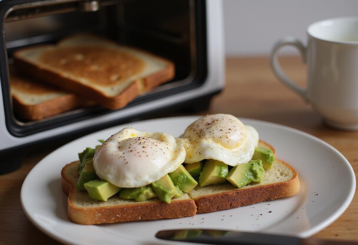 Toasted high protein bread with toppings, showcasing delicious breakfast options.