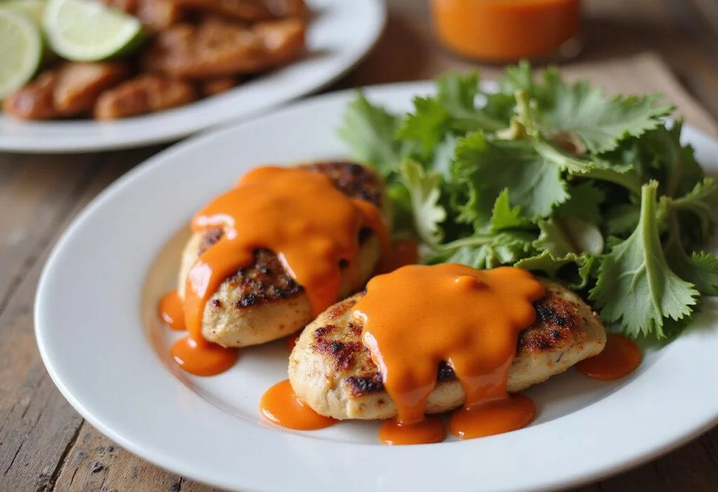 Stunning presentation of high protein buffalo chicken dish with grilled chicken and vibrant sides, perfect for meal inspiration.
