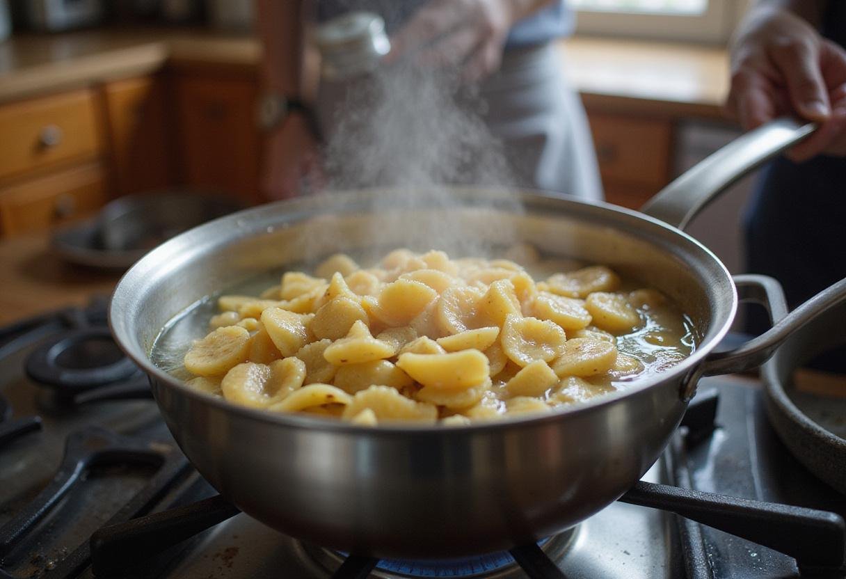 Boiling water in a pot for high protein pasta recipe, preparing to cook high protein mac and cheese.