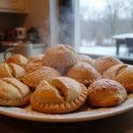 Deliciously baked Hogsmeade Apple Hand Pies on a plate, showcasing their golden brown color and appealing appearance in a cozy kitchen.