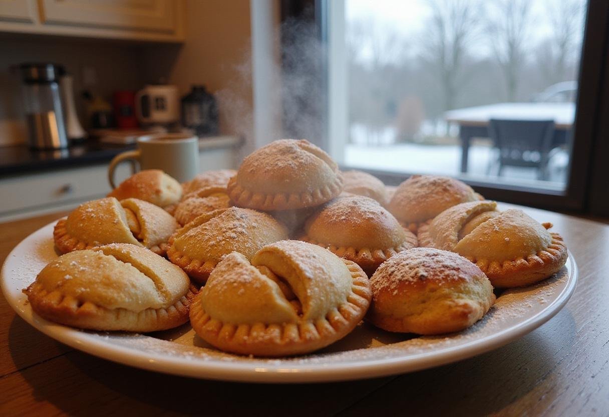 Deliciously baked Hogsmeade Apple Hand Pies on a plate, showcasing their golden brown color and appealing appearance in a cozy kitchen.