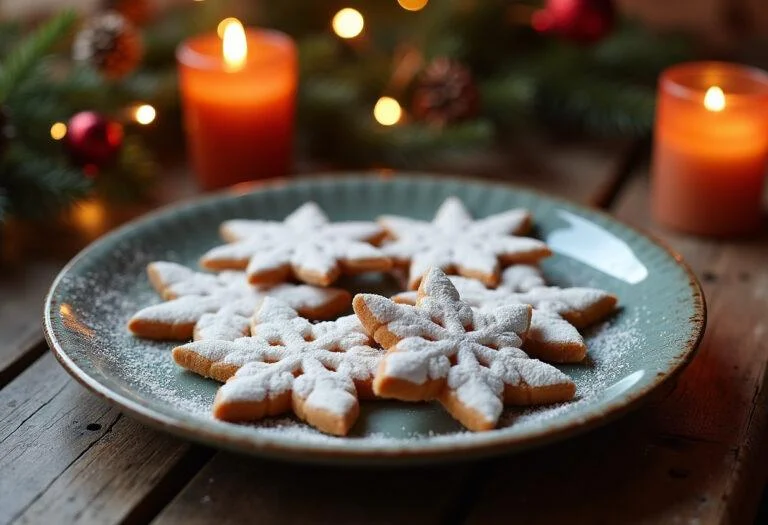 Final presentation of Hogsmeade Sugared Snowflakes on a rustic plate, perfect for festive gatherings and celebrations.