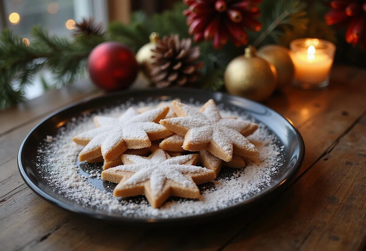 Final presentation of Hogsmeade Sugared Snowflakes on a rustic plate, perfect for festive gatherings and celebrations.