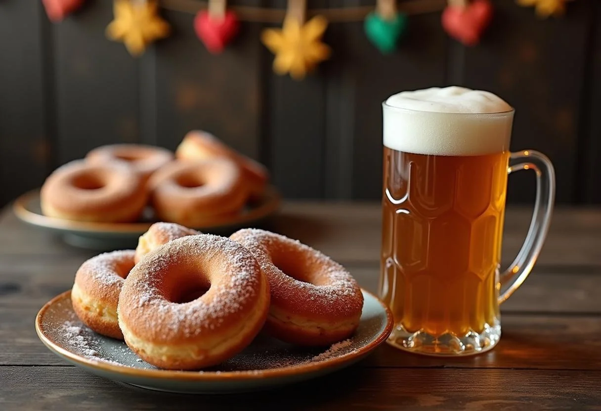 Gorgeous display of Hogwarts Hearth Baked Butterbeer Donuts served with butterbeer, perfect for a magical feast.